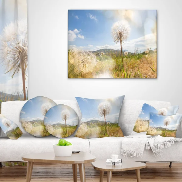 Design Art &Blooming Dandelion Under Bright Sky& Photographic Print on Wrapped Canvas, Size: 30 inch x 40 inch, White