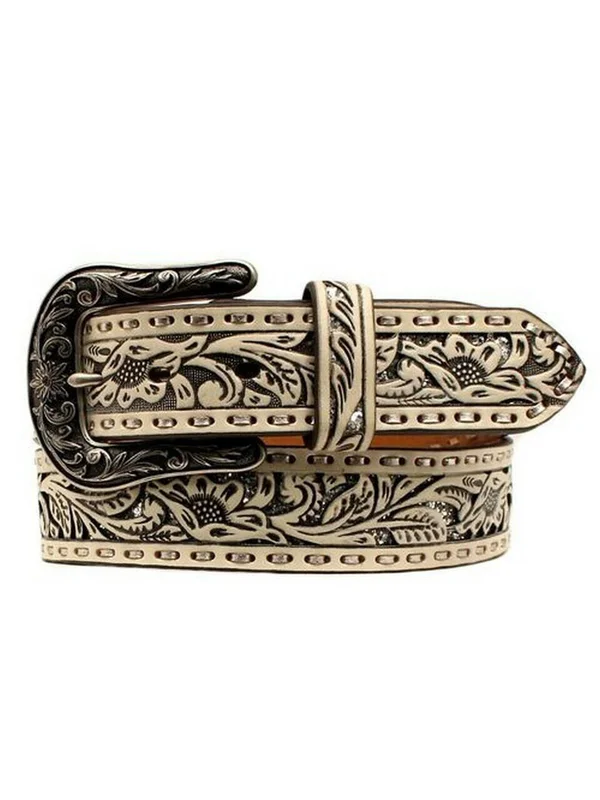 Ariat Women's Floral Glitter White Western Belt