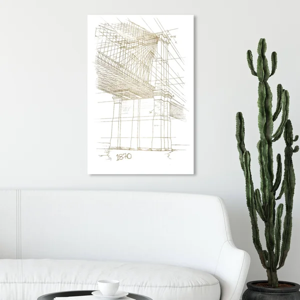 Oliver Gal '20895 Golden Brooklyn Bridge' Architecture and Buildings Wall Art Canvas Print - Gold - White - 20 x 30