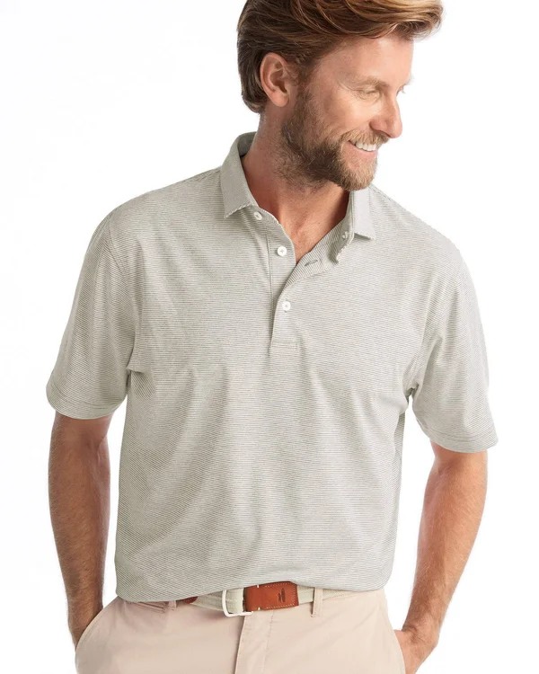 Johnnie-O Birdie Performance Jersey Polo Shirt - Lyndon Stripe in Meteor Size: Large