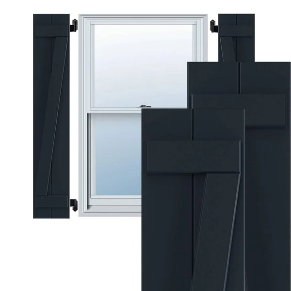 Ekena Millwork TFP102BBF11X055OB 10 3/4x22W x 55x22H True Fit PVC Two Board Joined Board-n-Batten Shutters w/Z-Bar - Starless Nig