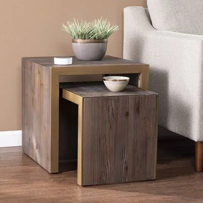 Haddonton Solid Wood Sled Nesting Tables Everly Quinn