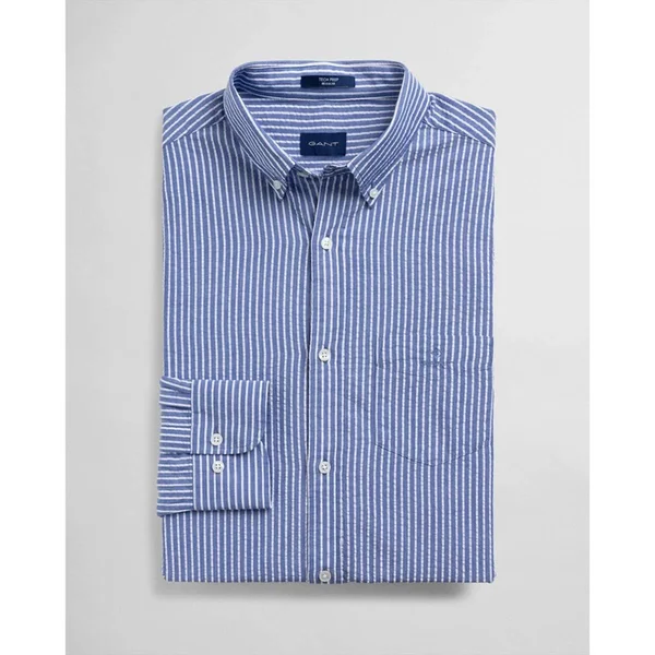 Gant Regular Fit Tech Prep Stripe Seersucker Shirt - Blue (S)