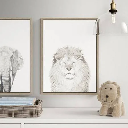 Greyleigh 'Lion Portrait' Framed Photographic Print on Wrapped Canvas, Gray