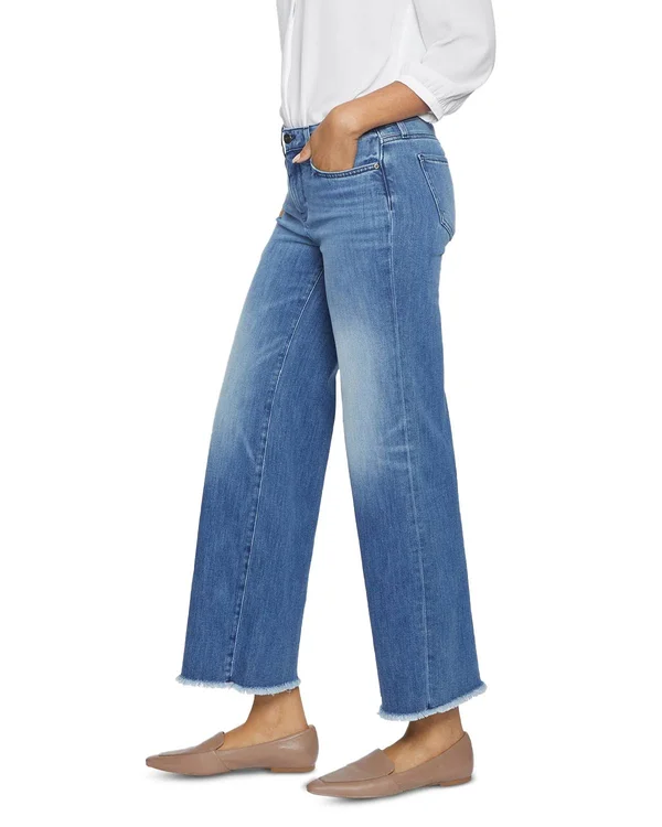 Nydj Teresa Wide-Leg Frayed-Hem Ankle Jeans - Calloway - Size 16