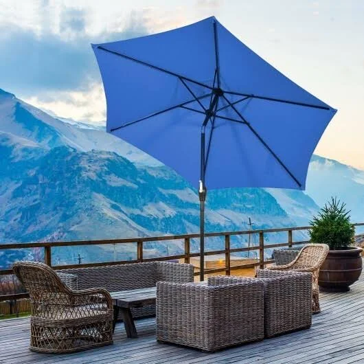 Goplus 9ft Outdoor Market Patio Table Umbrella Push Button Tilt Crank Lift Blue