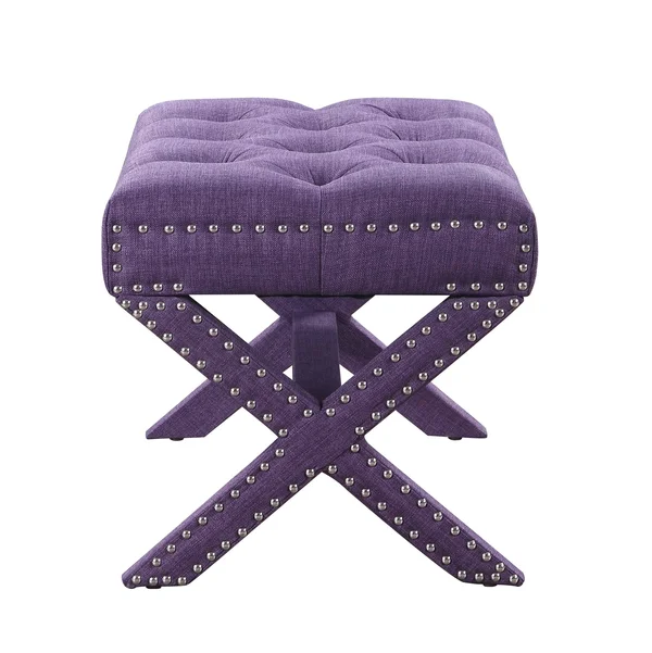 Chic Home Paige Plum Updated Neo Traditional Polished Nailhead Tufted Linen x Ottoman