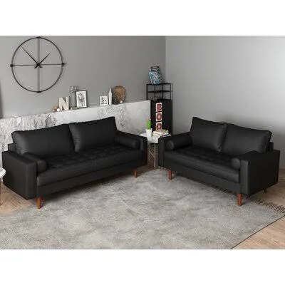 Square Arm 57.87x22 Wide PVC Loveseat Sofa George Oliver Leather Type: Black Faux Leather