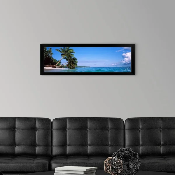 Palm Trees on The Beach - Indonesia, Black Framed Wall Art, 36x12, Great Big Canvas