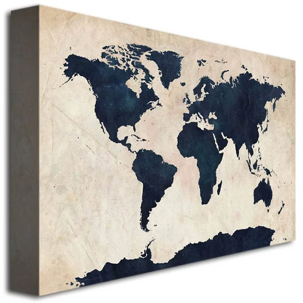 Trademark Global Michael Tompsett &World Map - Navy& Canvas Art