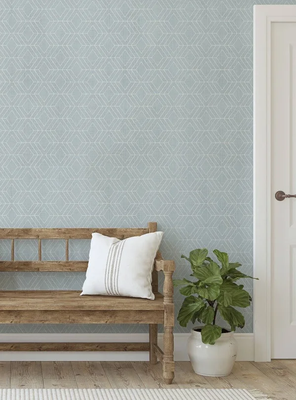 Diamond Geometric Art Deco Lines Peel and Stick Wallpaper - Light Blue