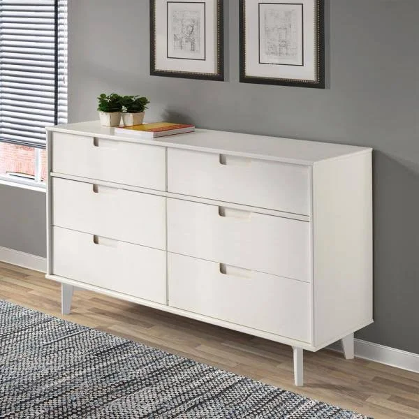 Walker Edison Furniture Company 6-Drawer White Groove Handle Wood Dresser