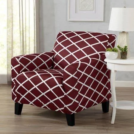 Tori Collection Twill Form Fitting Stretch Diamond Printed Slipcover Loveseat Burgundy Great Bay Home