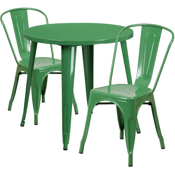 Flash Furniture 30&& Round Metal Indoor-Outdoor Table Set with 2 Cafe Chairs/White
