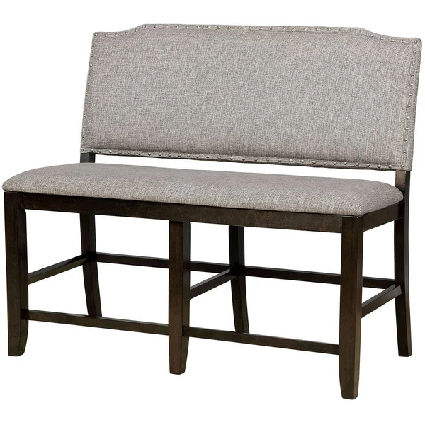 Benzara Fabric Upholstered Wooden Bench with Footrest Gray and Brown