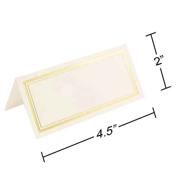 Jam Paper Foldover Wedding Table Place Cards, 2 x 4 1/4, White with Gold Double Border Placecards, 100/Pack (312125229)