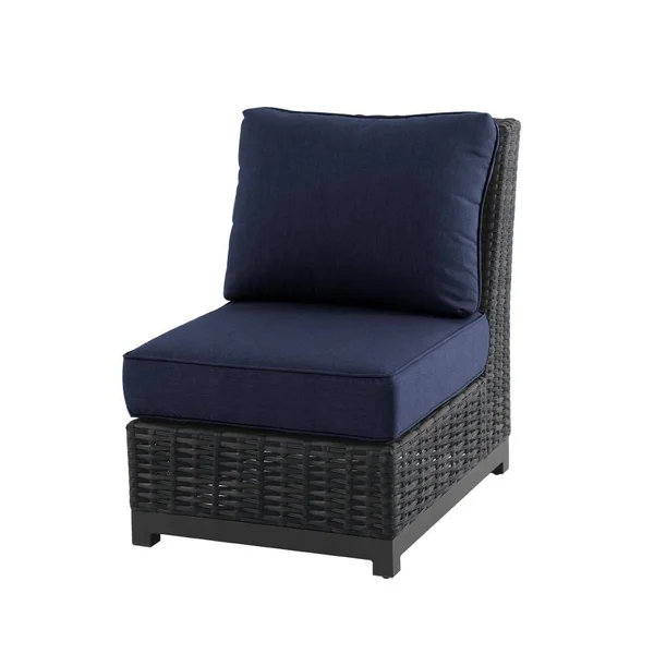 Allen + Roth Altadena Set of 2 Brown Wicker Metal Stationary Conversation Chair(s) with Blue Sunbrella Cushioned Seat, FRM60602