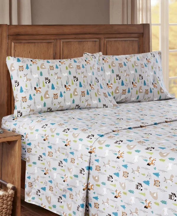 True North by Sleep Philosophy Cozy Flannel Sheet Set - Multi Forest Animals - King