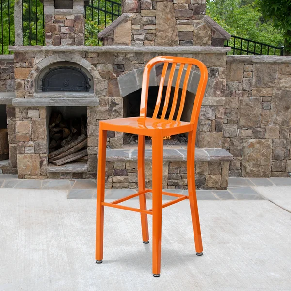 Lancaster Home Metal Indoor/Outdoor Slat Back Barstool - White