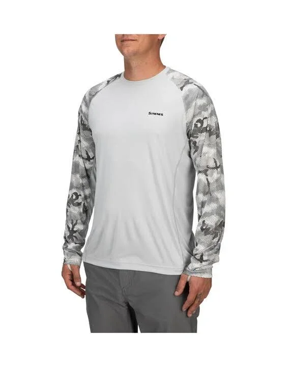 Simms Cloud Camo Grey Solarflex Crewneck Shirt - Print