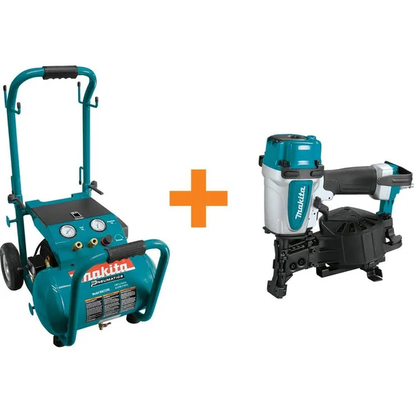 Makita 5.2 gal. 3.0 HP Electric Single Tank Air Compressor with Bonus 15 Degree 1-3/4 in. Pneumatic Coil Roofing Nailer