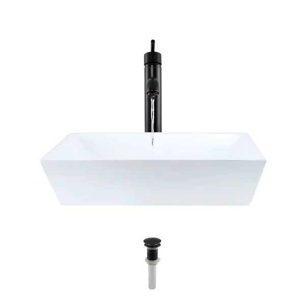 Mr Direct White Porcelain Sink with Antique Bronze Faucet and Pop-Up Drain 731 Faucet