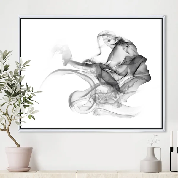 Designart & Woman and Smoke Double Exposure & Portrait Framed Canvas Art Print, Size: 46 inch x 36 inch