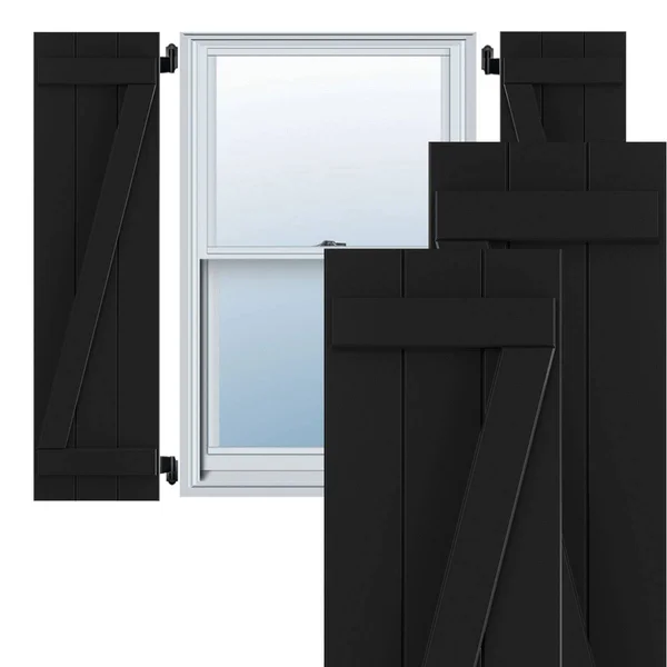 Ekena Millwork TFP102BBF16X030BL 16 1/8x22W x 30x22H True Fit PVC Three Board Joined Board-n-Batten Shutters w/Z-Bar, Black (Per