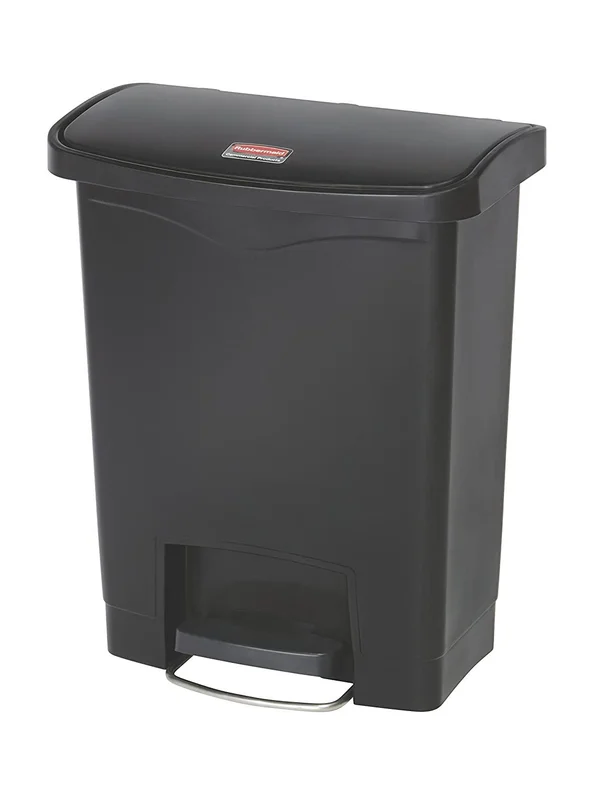 Rubbermaid Commercial Products Slim Jim Step-On Resin Front Step Waste Receptacle Bin 30L Black 1883609