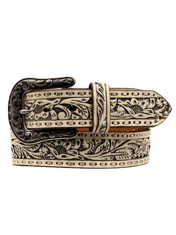 Ariat Women's Floral Glitter White Western Belt