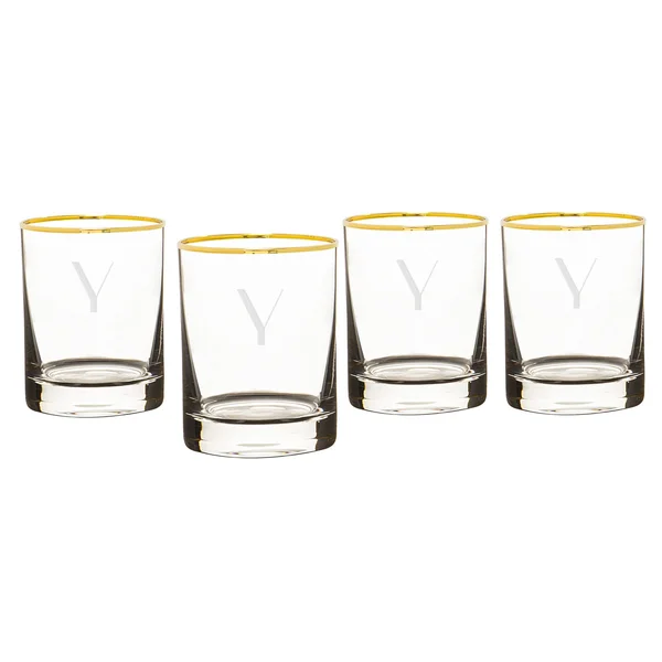 Cathy&s Concepts Personalized Set of 4 Gold Rim Whiskey Glasses
