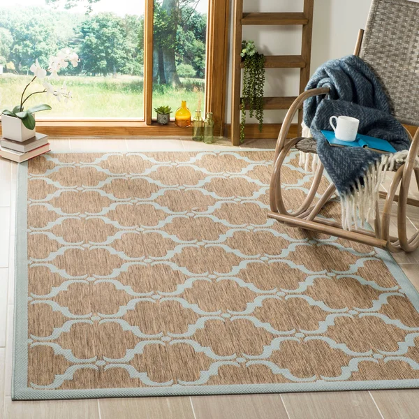 Safavieh Courtyard Brown/Aqua 8 ft. x 10 ft. Border Trellis Indoor/Outdoor Area Rug