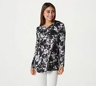 Logo by Lori Goldstein Tie-Dye Long SleeveKnit Top - Size 5X, Black