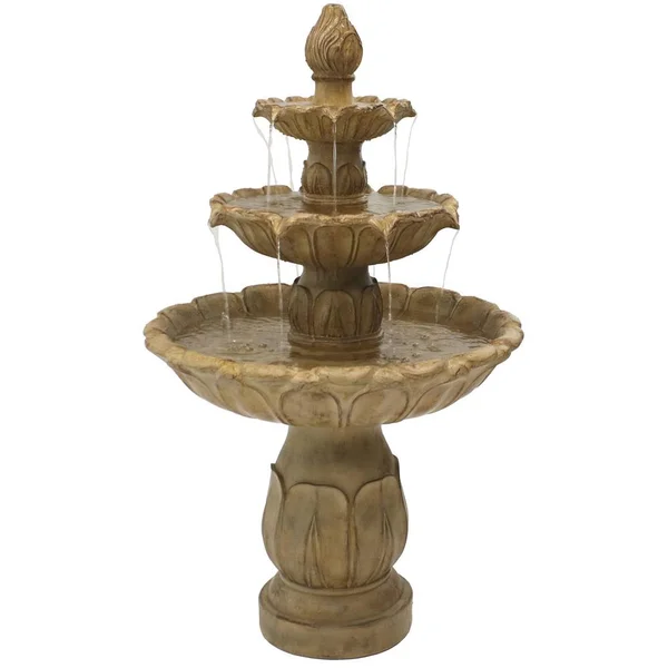 Sunnydaze Decor Classic Tulip 3-Tiered Outdoor Water Fountain, Light Brown