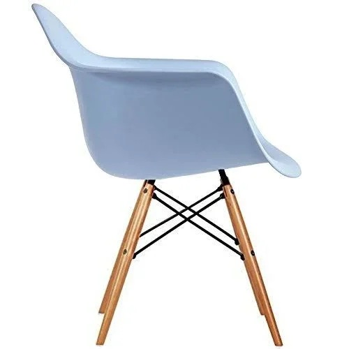 2xhome Mid Century Modern Dining Arm Chair with Natural Wood Legs, Blue