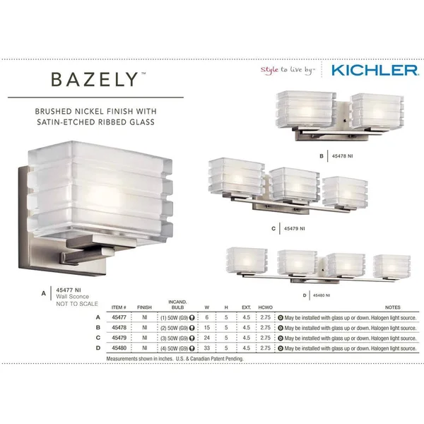 Kichler 45480NI Bazely Bath 4-Light Halogen, Brushed Nickel
