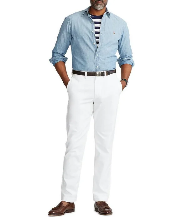 Polo Ralph Lauren Mens Classic Fit Flat Front Chino Pants White