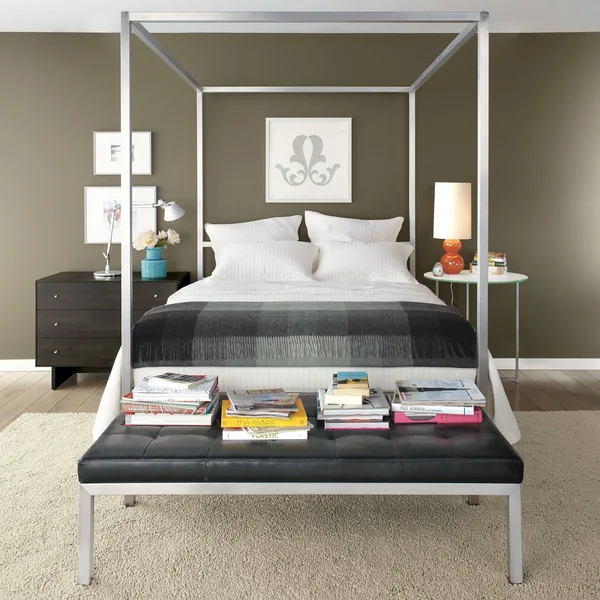 Room & Board, Modern Classic Round End Table 18 Diameter 22H in Stainless Steel, Fog Quartz Top w/ Stainless Steel Frame B