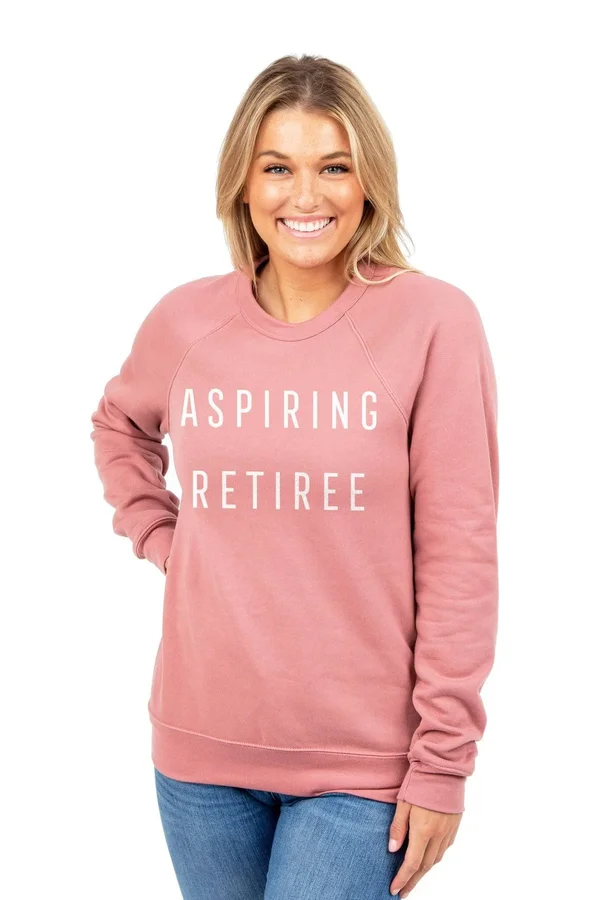 Aspiring Retiree Women's Cozy Fleece Longsleeves Sweater Heather Grey Unisex, Rouge, 2XL