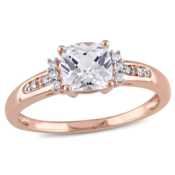 Miadora 10K Rose Gold Created White Sapphire and Diamond Accent Engagement Ring - 7