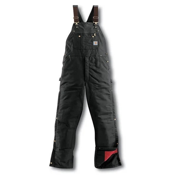 Carhartt Black Quilt-Lined Zip-to-Thigh Bib Overalls