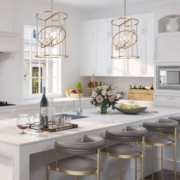 Modern Glam 3-Light Cylinder Gold Chandelier Dining/ Living Room Pendant - D14x22x H 19.5x22