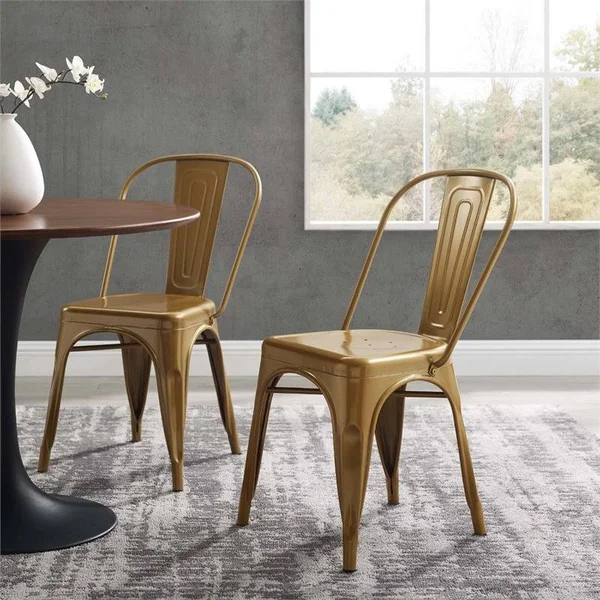 Hawthorne Collections Dining Side Chair in Gold (Set of 2)