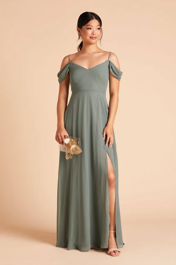 Birdy Grey Devin Convertible Chiffon Bridesmaid Dress in Sea Glass M - Sea Glass, No Slit