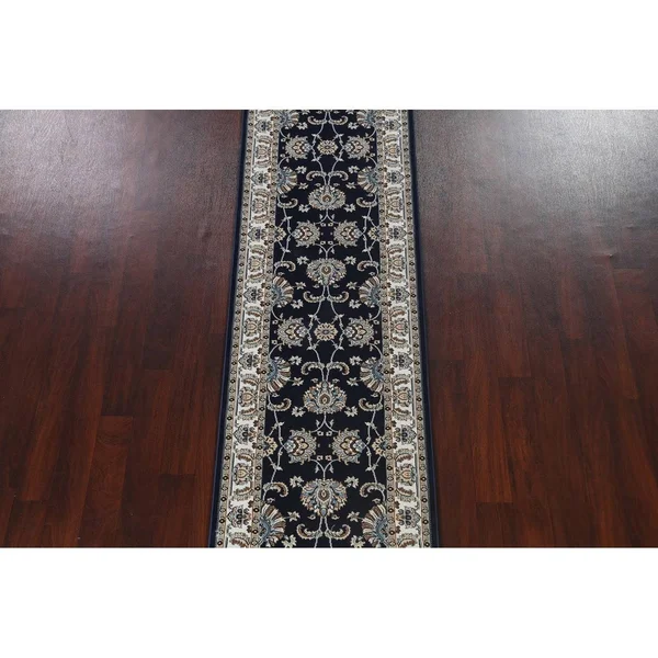 Navy Blue Floral Traditional Turkish Tabriz Area Rug Oriental Carpet - 2&7x22 x 12&0x22