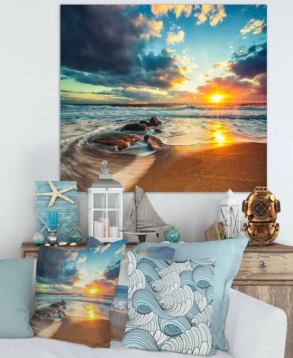 Designart &Beautiful Cloudscape Over The Sea & Modern Beach Canvas Art Print - Size: 40 inch x 30 inch