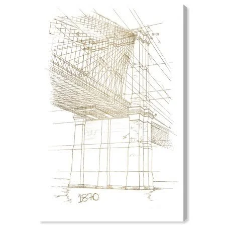 Oliver Gal '20895 Golden Brooklyn Bridge' Architecture and Buildings Wall Art Canvas Print - Gold - White - 20 x 30
