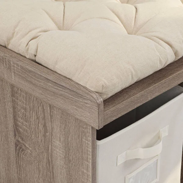 42x22 Wood Storage Bench with Totes and Cushion - Driftwood - Gray