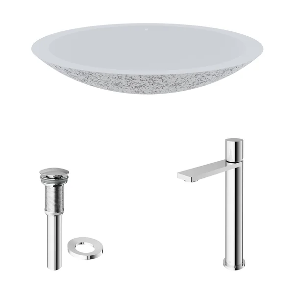 Vigo Cast Stone Bathroom Vessel Sink and Gotham Faucet in Chrome - Ash