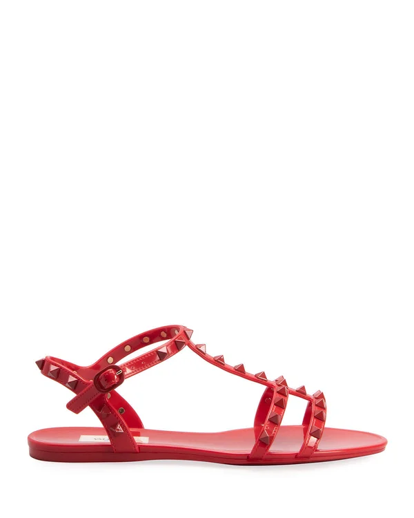 Valentino Garavani Rockstud Jelly Flat Gladiator Sandals, 0ro Rosso V, Women's, 35EU, Sandals Gladiator Sandals